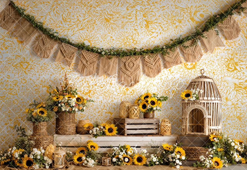Kate Boho Sunflower Basket Macrame Backdrop Designed by Emetselch
