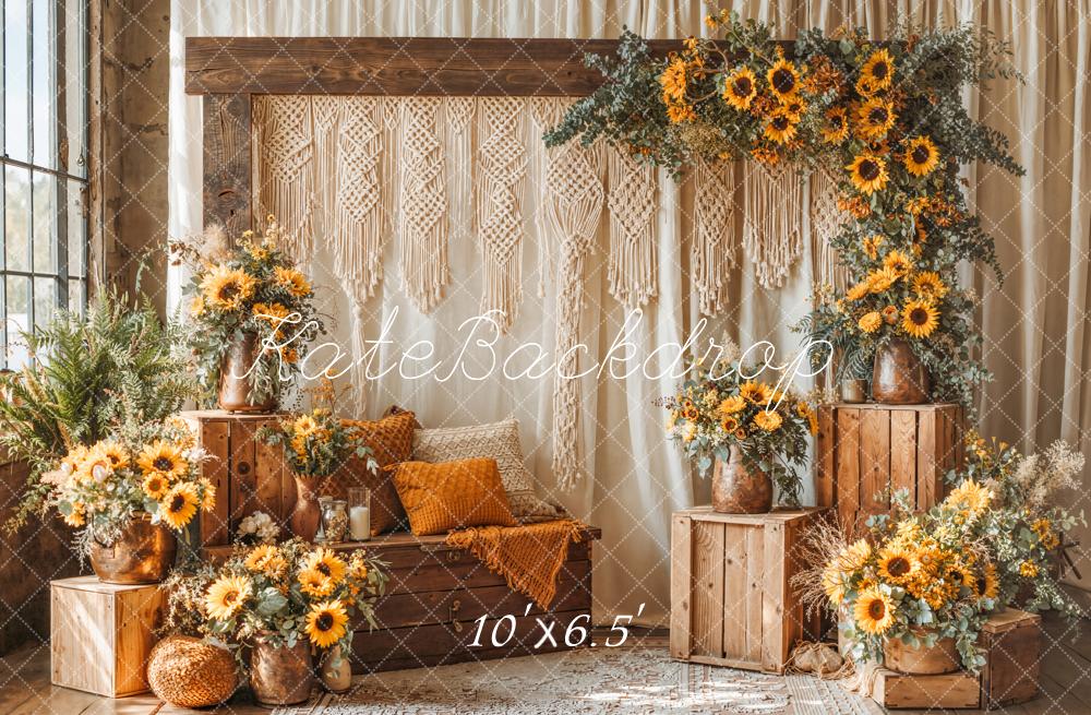 Kate Boho Sunflower Floral Arch Fleece Backdrop Designed by Emetselch - Image 2