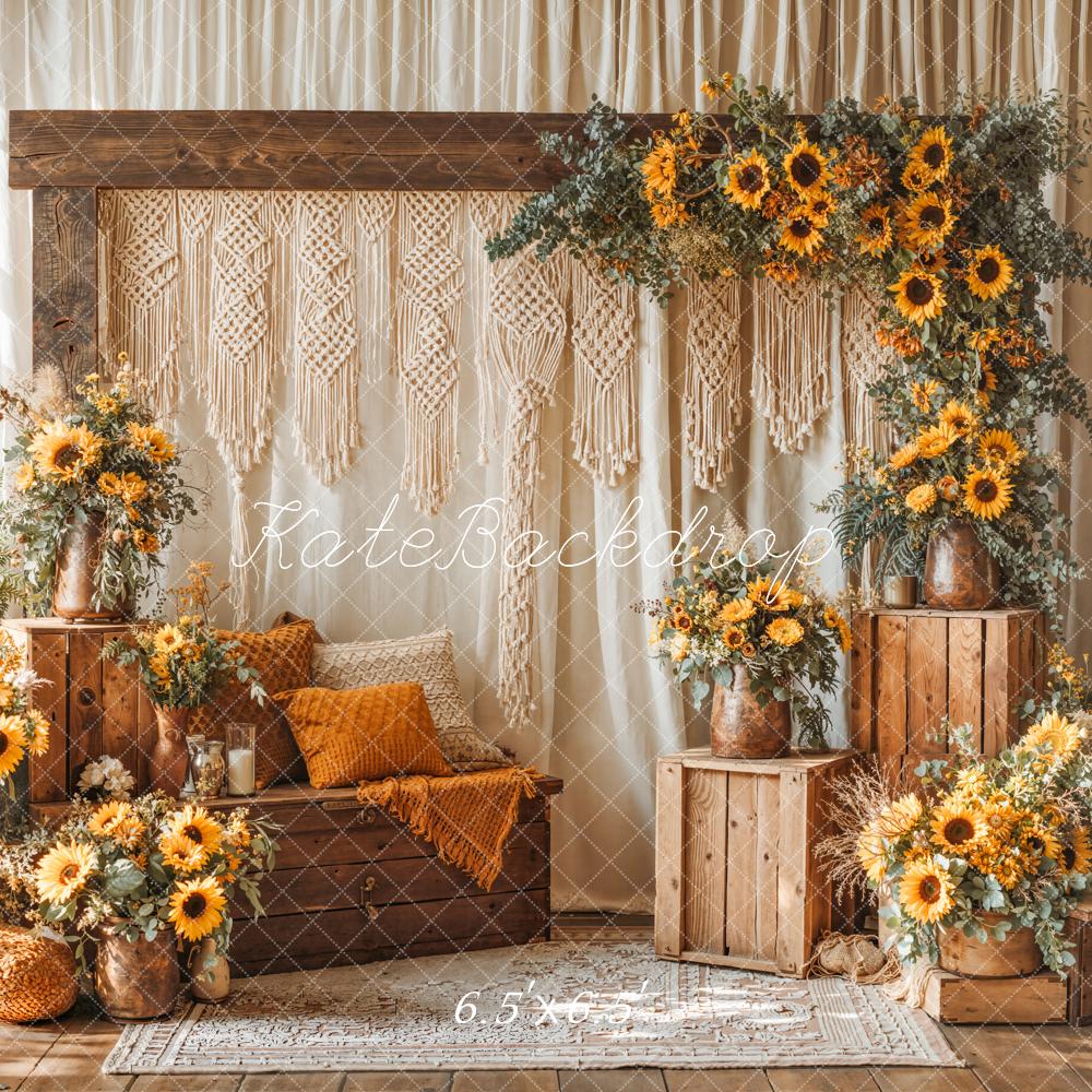 Kate Boho Sunflower Macrame Wooden Crates Backdrop Designed by Emetselch - Image 2