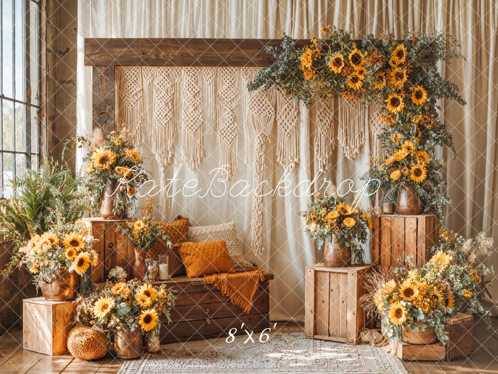 Kate Boho Sunflower Macrame Wooden Crates Backdrop Designed by Emetselch - Image 3