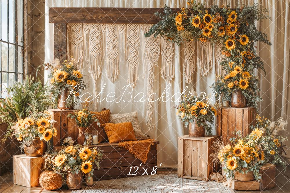 Kate Boho Sunflower Macrame Wooden Crates Backdrop Designed by Emetselch - Image 8