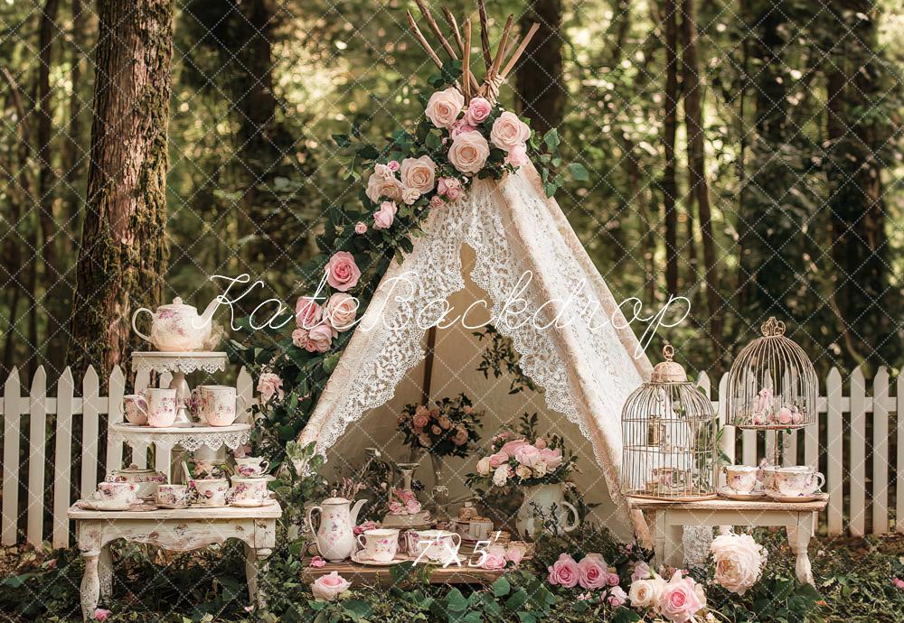 Kate Boho Teapot Party Floral Forest Spring Backdrop Designed by Ashley Paul - Image 2