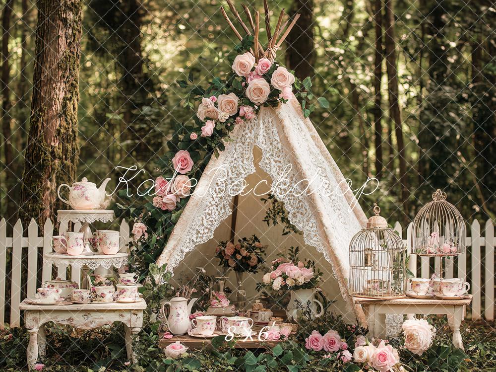 Kate Boho Teapot Party Floral Forest Spring Backdrop Designed by Ashley Paul - Image 6