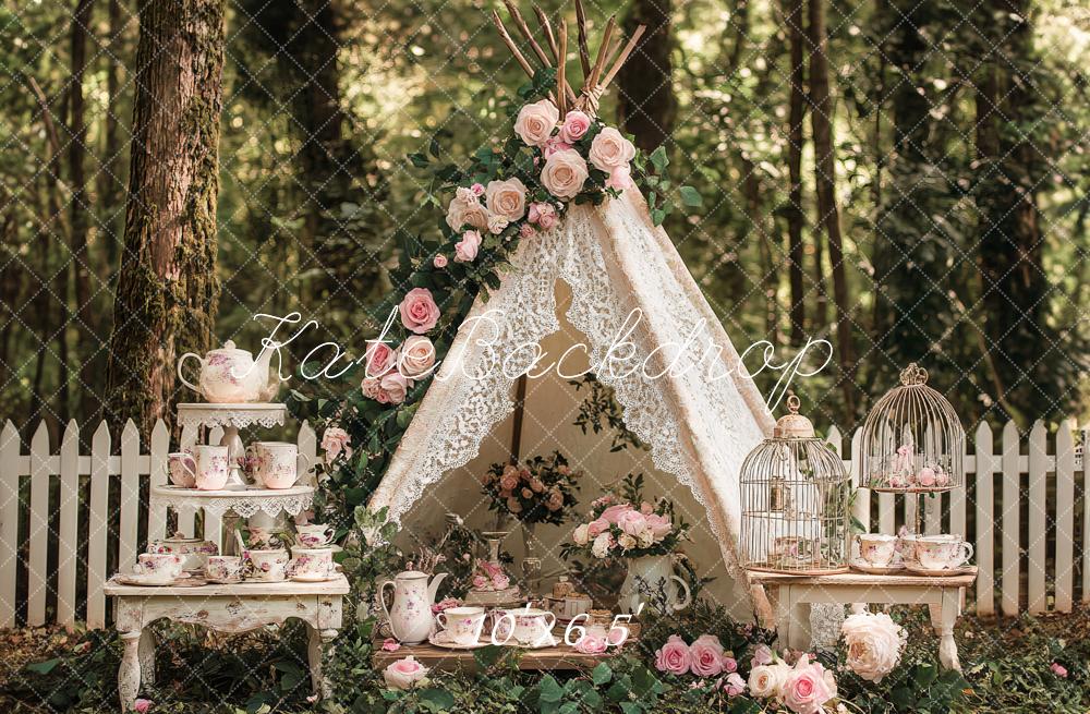 Kate Boho Teapot Party Floral Forest Spring Backdrop Designed by Ashley Paul - Image 7