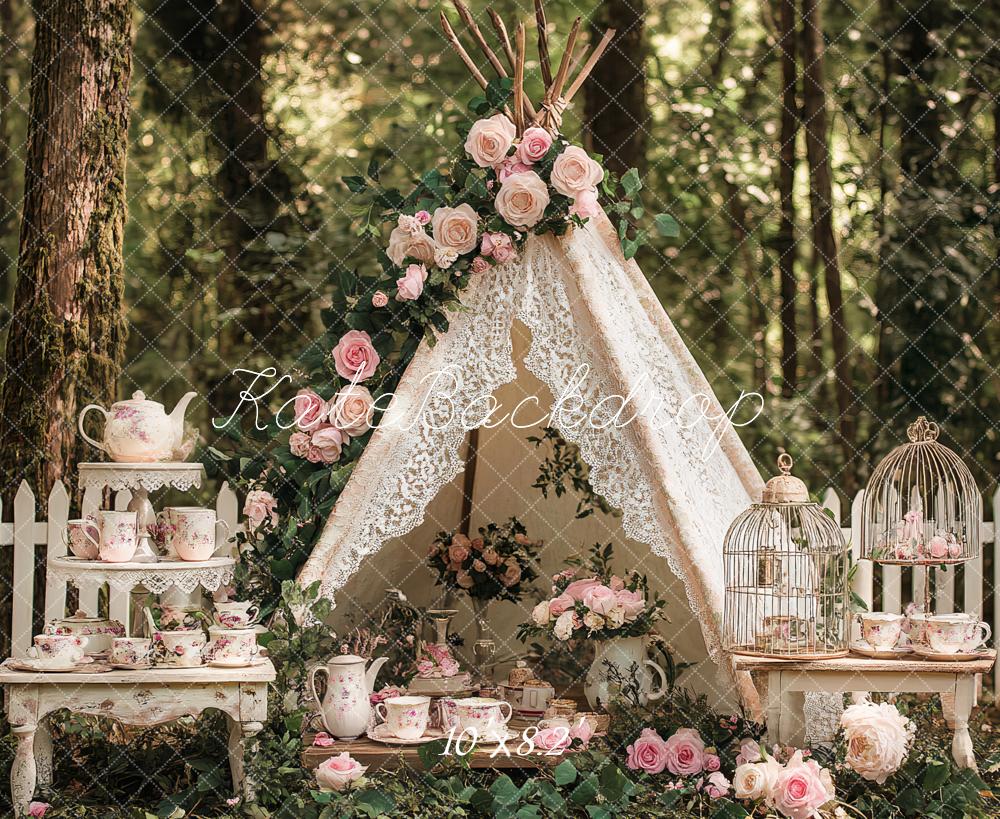 Kate Boho Teapot Party Floral Forest Spring Backdrop Designed by Ashley Paul - Image 8