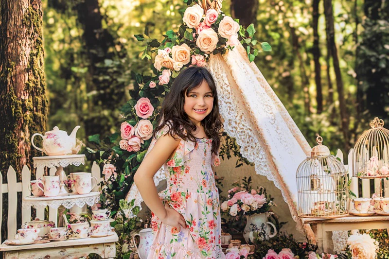 Kate Boho Teapot Party Floral Forest Spring Backdrop Designed by Ashley Paul - Image 9