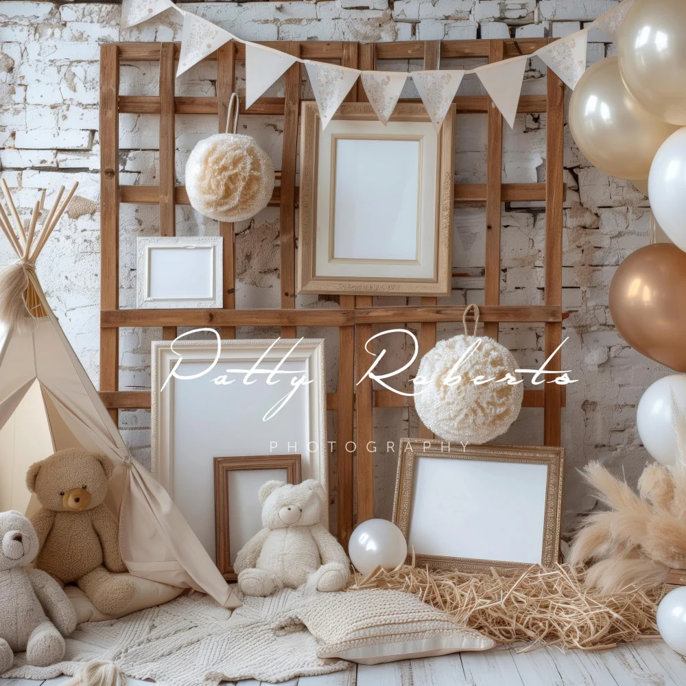 Kate Boho Teddy Bear Balloon Brick Wall Backdrop Designed by Patty Robert - Image 2