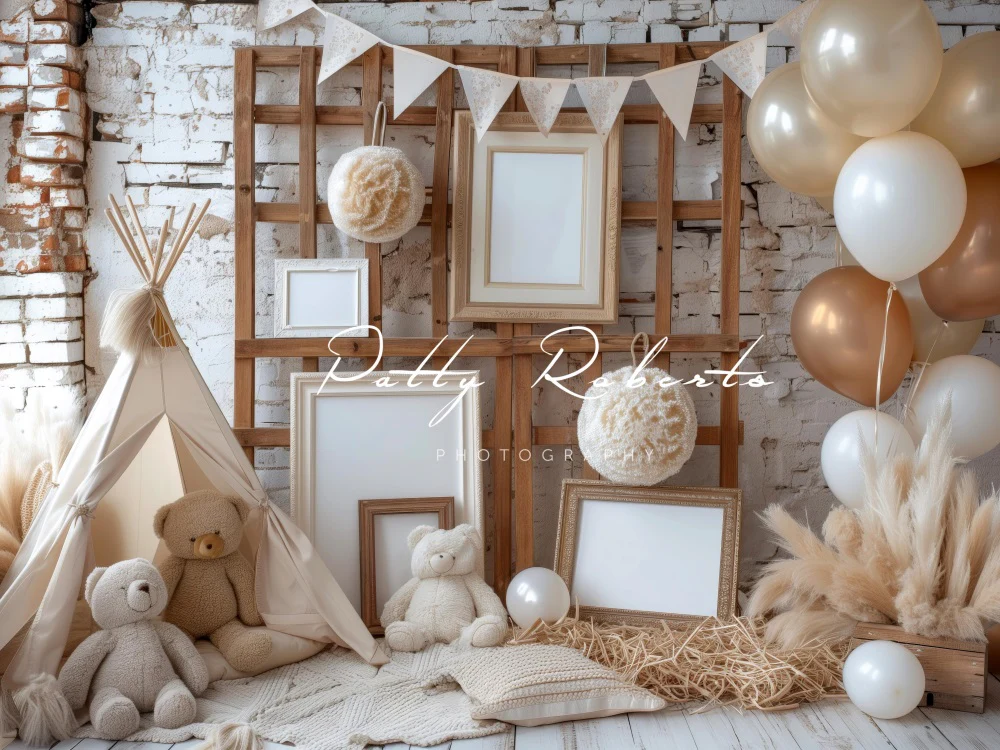 Kate Boho Teddy Bear Balloon Brick Wall Backdrop Designed by Patty Robert - Image 3