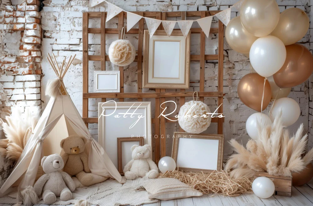 Kate Boho Teddy Bear Balloon Brick Wall Backdrop Designed by Patty Robert - Image 4