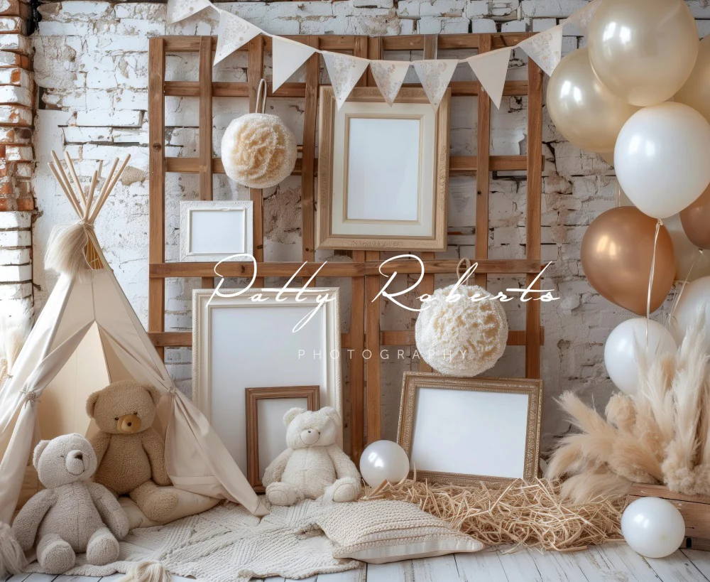 Kate Boho Teddy Bear Balloon Brick Wall Backdrop Designed by Patty Robert - Image 5