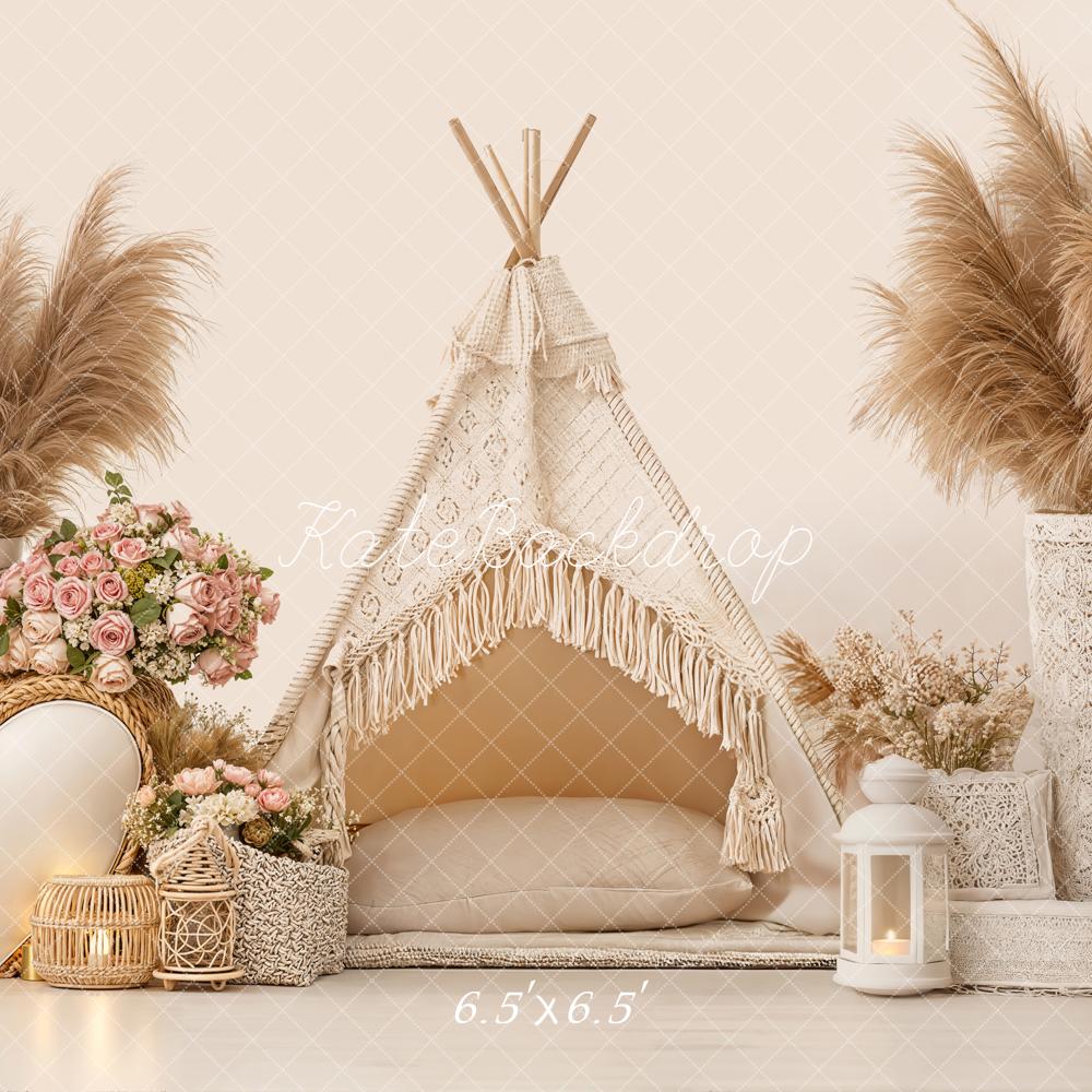 Kate Boho Teepee Pampas Grass Neutral Backdrop Designed by Emetselch - Image 2