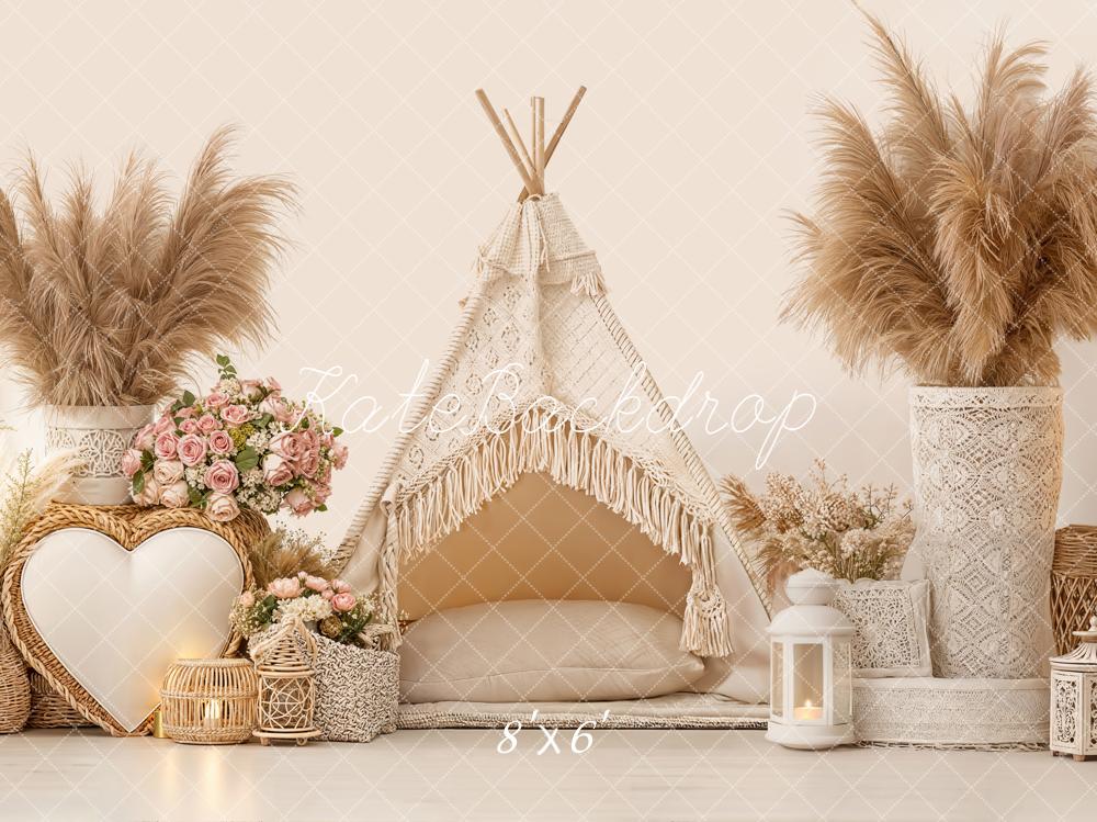 Kate Boho Teepee Pampas Grass Neutral Backdrop Designed by Emetselch - Image 3