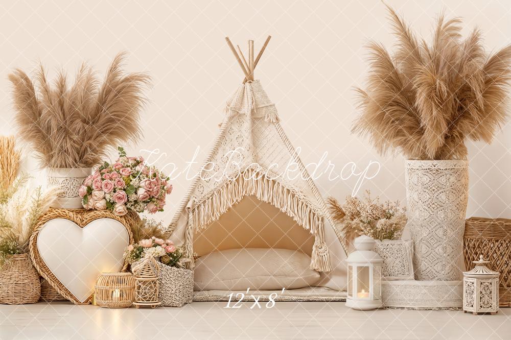 Kate Boho Teepee Pampas Grass Neutral Backdrop Designed by Emetselch - Image 8