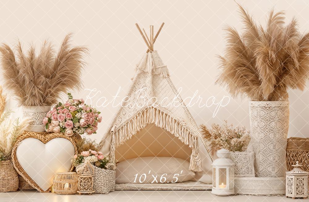 Kate Boho Tent Pampas Grass Fleece Backdrop Designed by Emetselch - Image 2