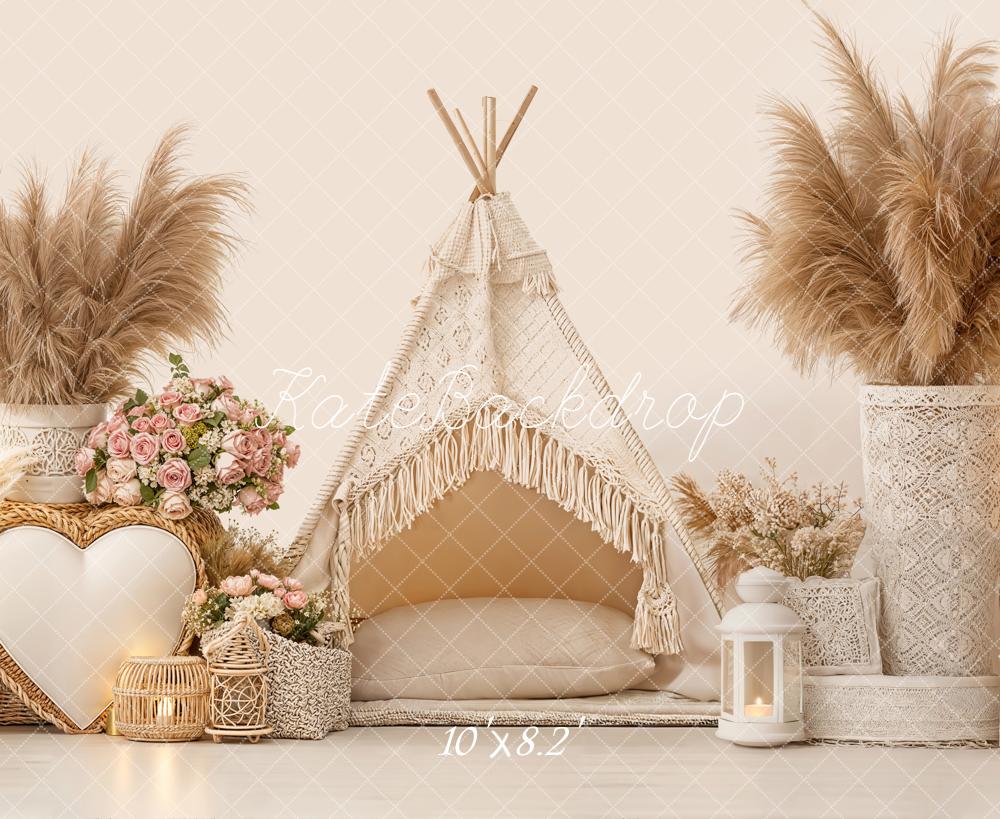 Kate Boho Tent Pampas Grass Fleece Backdrop Designed by Emetselch - Image 3