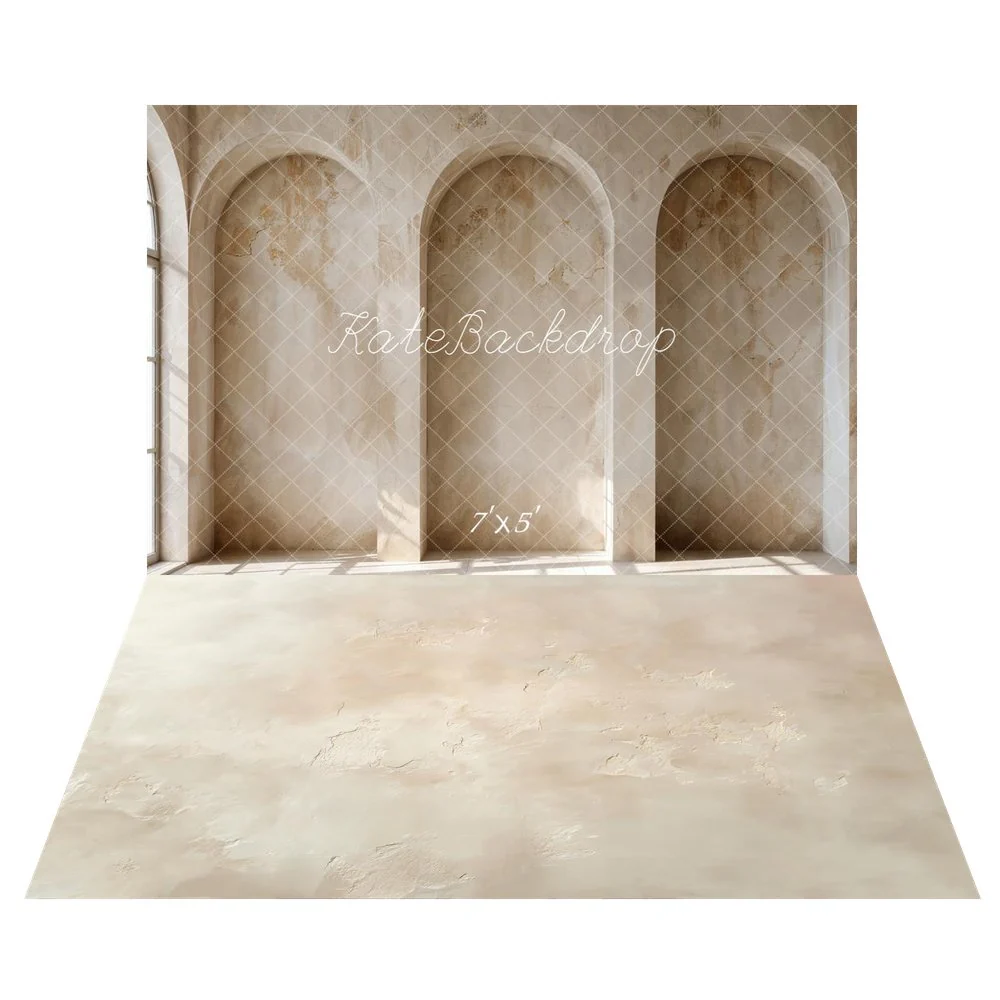 Kate Boho Vintage Wall Arched Windows Backdrop+Beige Plaster Texture Backdrop - Image 2