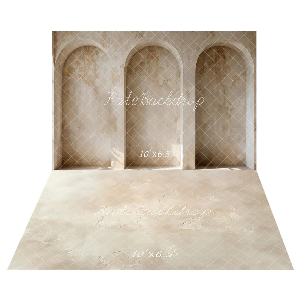 Kate Boho Vintage Wall Arched Windows Backdrop+Beige Plaster Texture Backdrop - Image 3