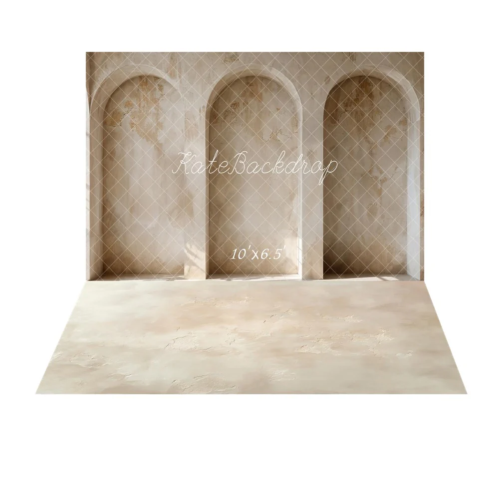 Kate Boho Vintage Wall Arched Windows Backdrop+Beige Plaster Texture Backdrop - Image 4