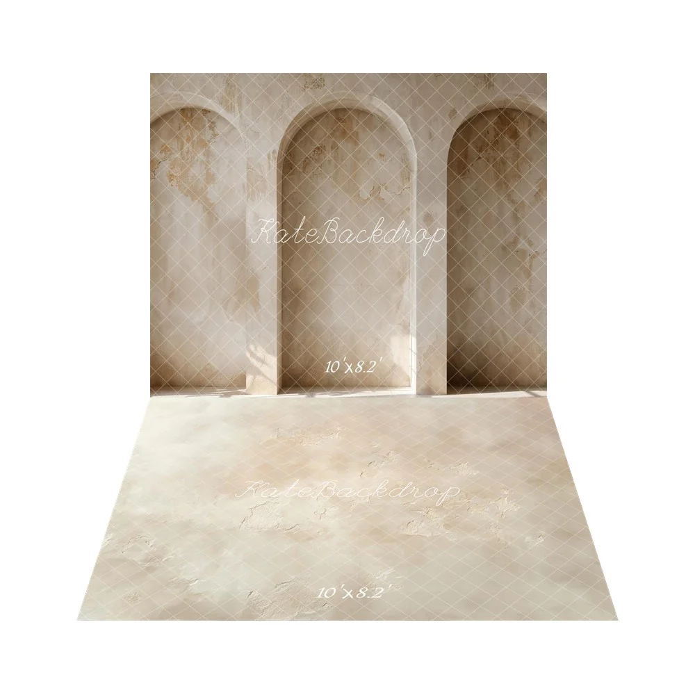 Kate Boho Vintage Wall Arched Windows Backdrop+Beige Plaster Texture Backdrop - Image 5
