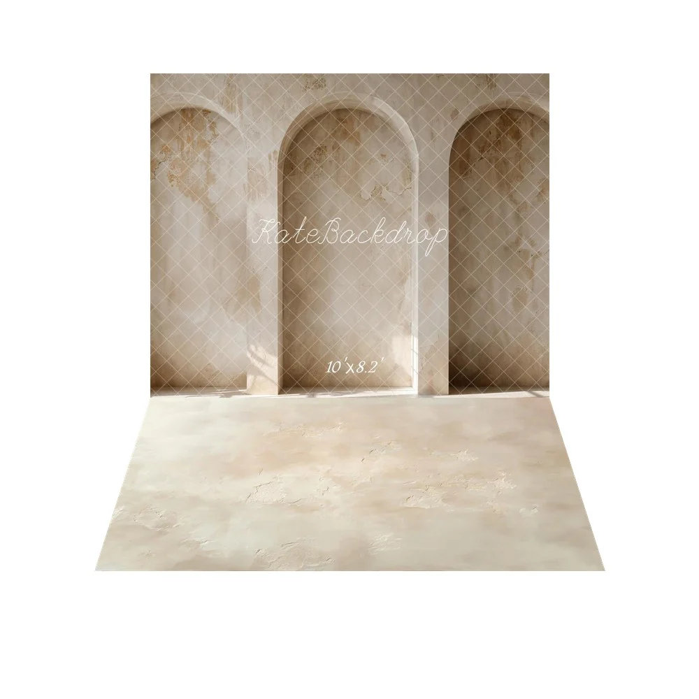 Kate Boho Vintage Wall Arched Windows Backdrop+Beige Plaster Texture Backdrop - Image 6