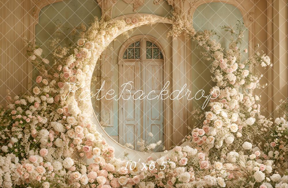 Kate Boho White Floral Moon Wedding Fleece Backdrop Designed by Emetselch - Image 2