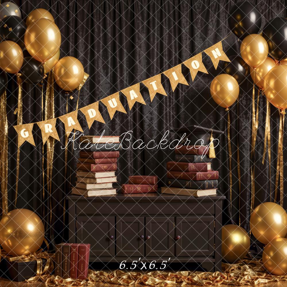 Kate Book Black Curtain Golden Balloon Graduation Backdrop Designed by Emetselch - Image 2