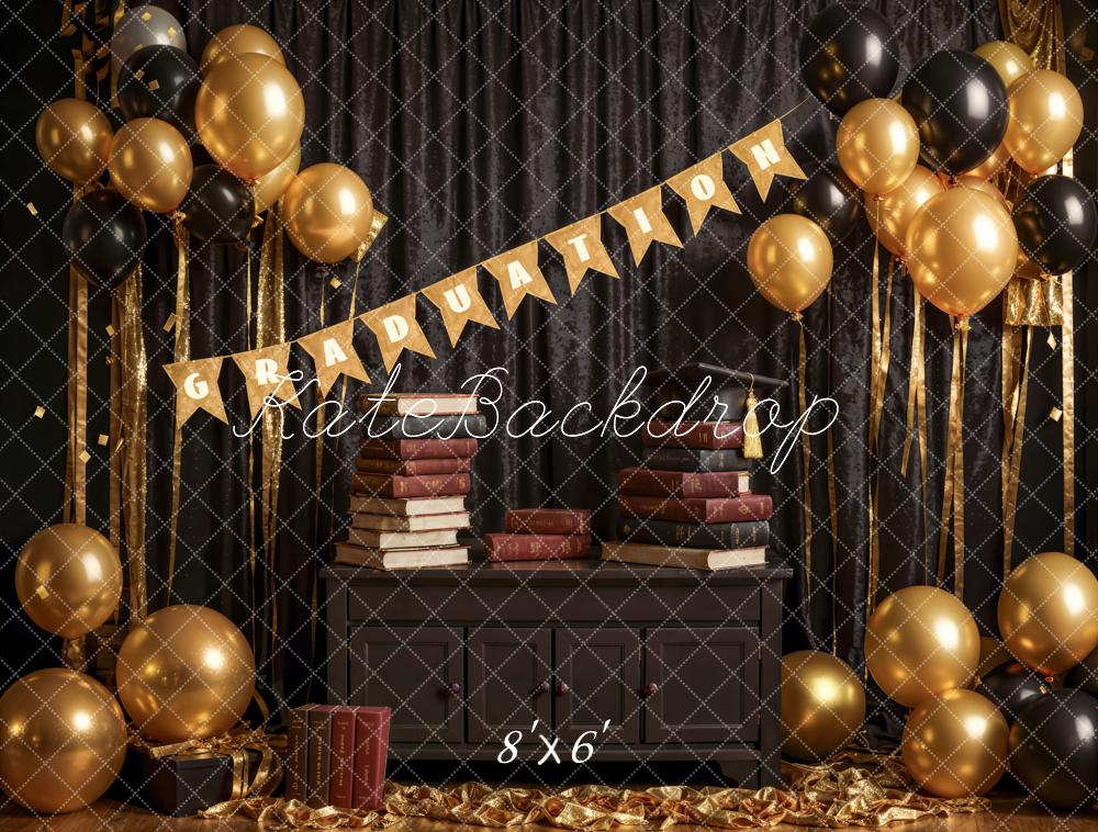 Kate Book Black Curtain Golden Balloon Graduation Backdrop Designed by Emetselch - Image 3