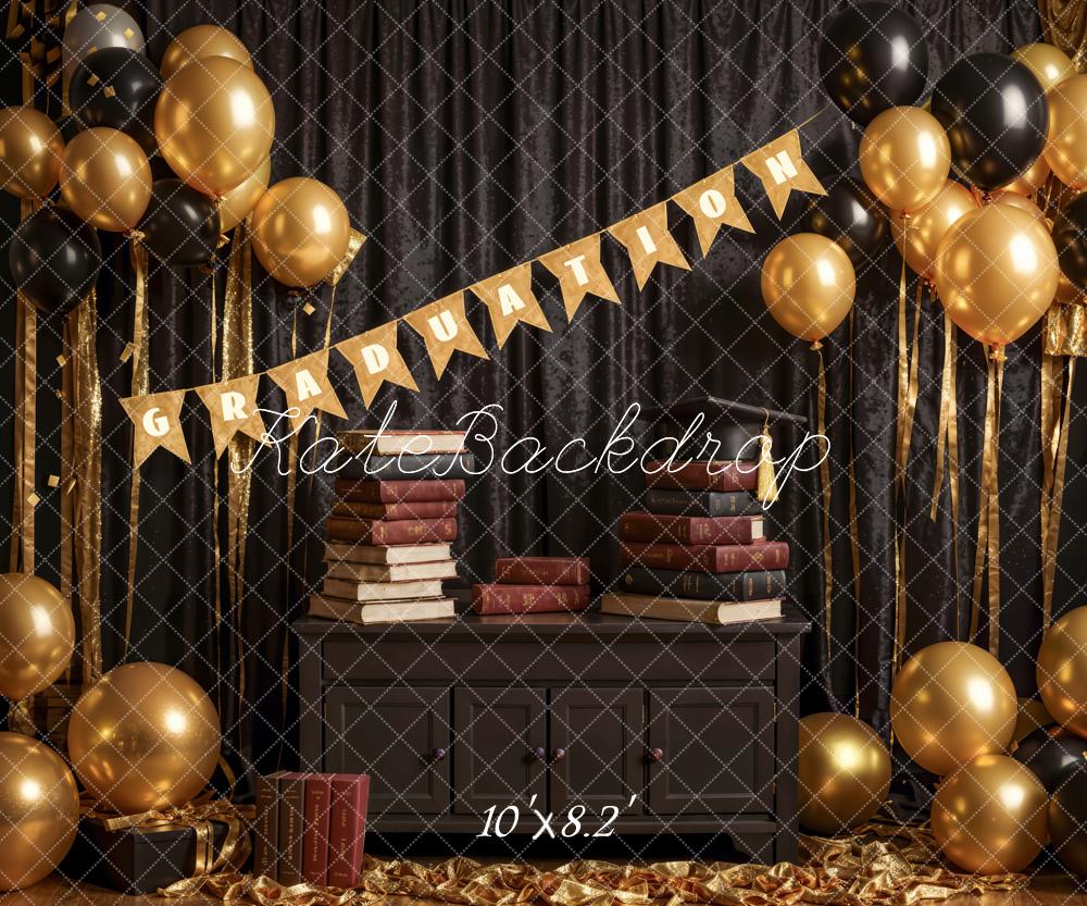 Kate Book Black Curtain Golden Balloon Graduation Backdrop Designed by Emetselch - Image 5
