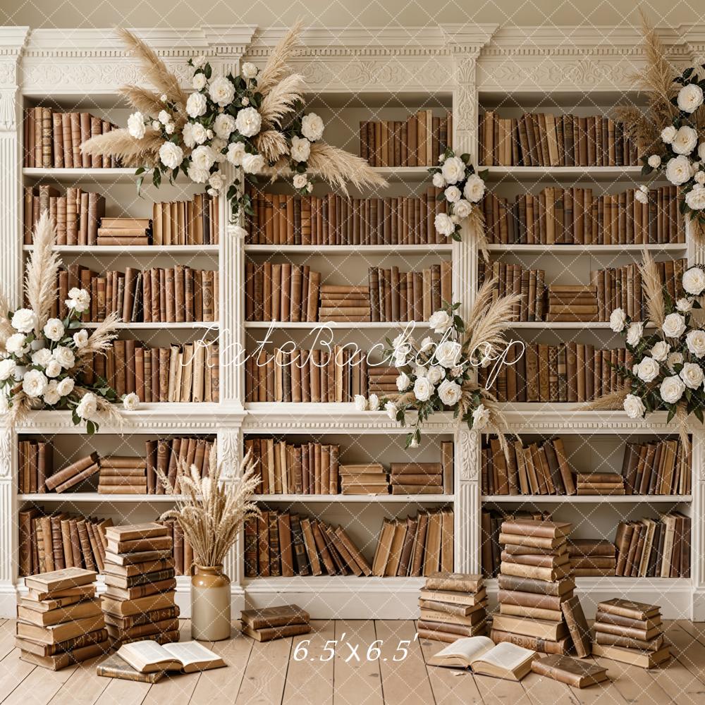 Kate Bookshelf Pampas Grass White Roses Vintage Backdrop Designed by Emetselch - Image 2