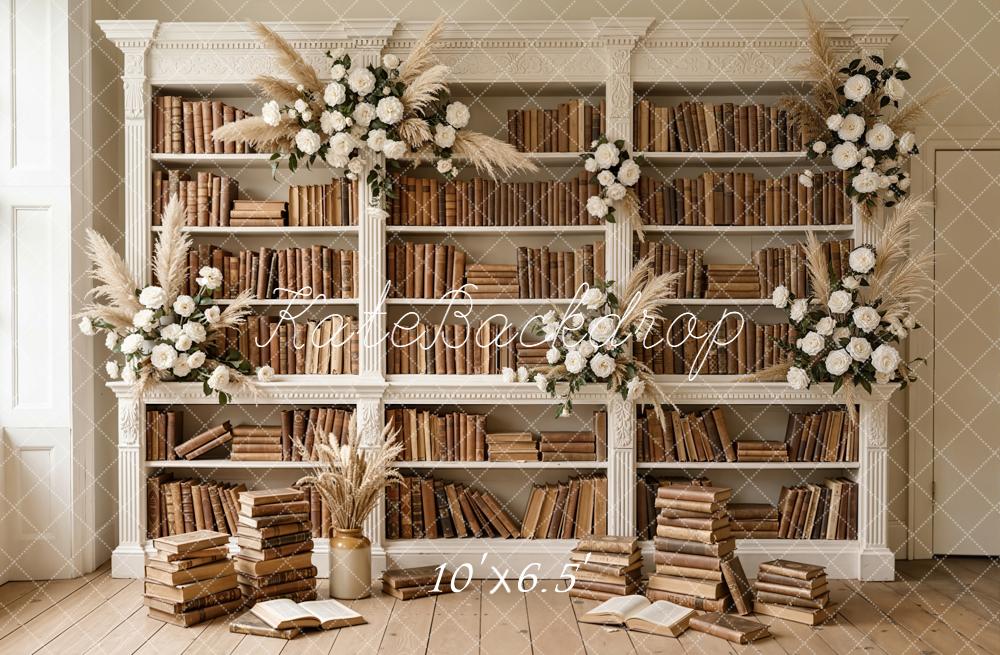Kate Bookshelf Pampas Grass White Roses Vintage Backdrop Designed by Emetselch - Image 4