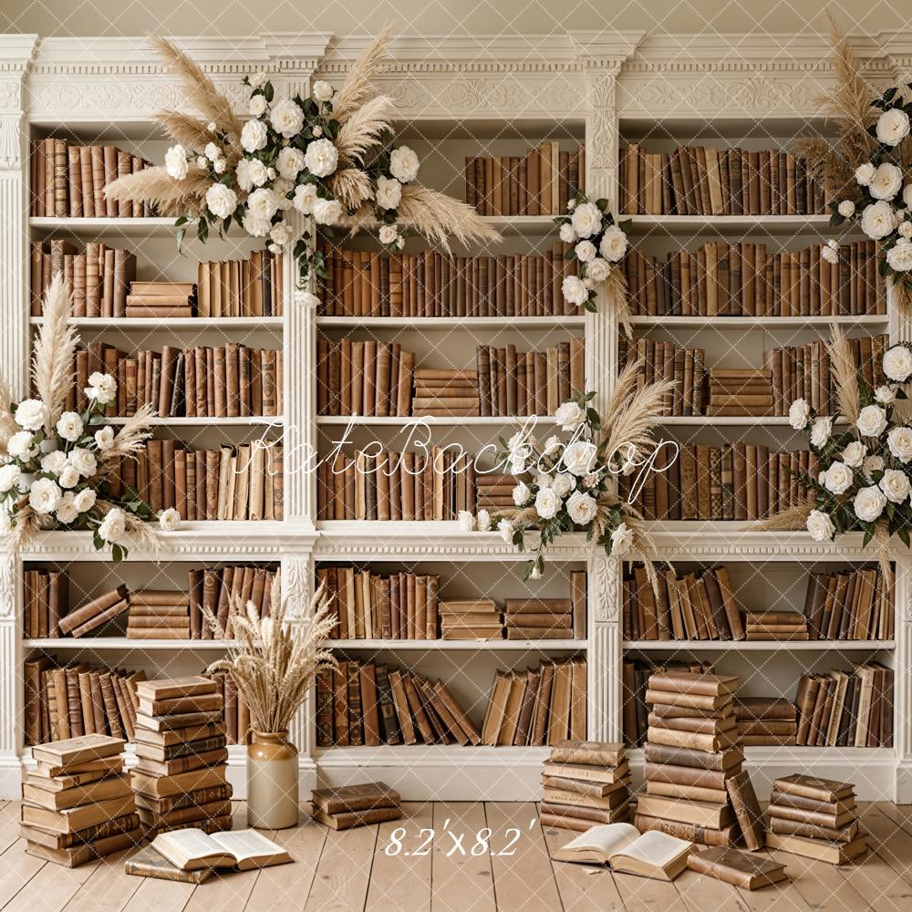 Kate Bookshelf Pampas Grass White Roses Vintage Backdrop Designed by Emetselch - Image 5