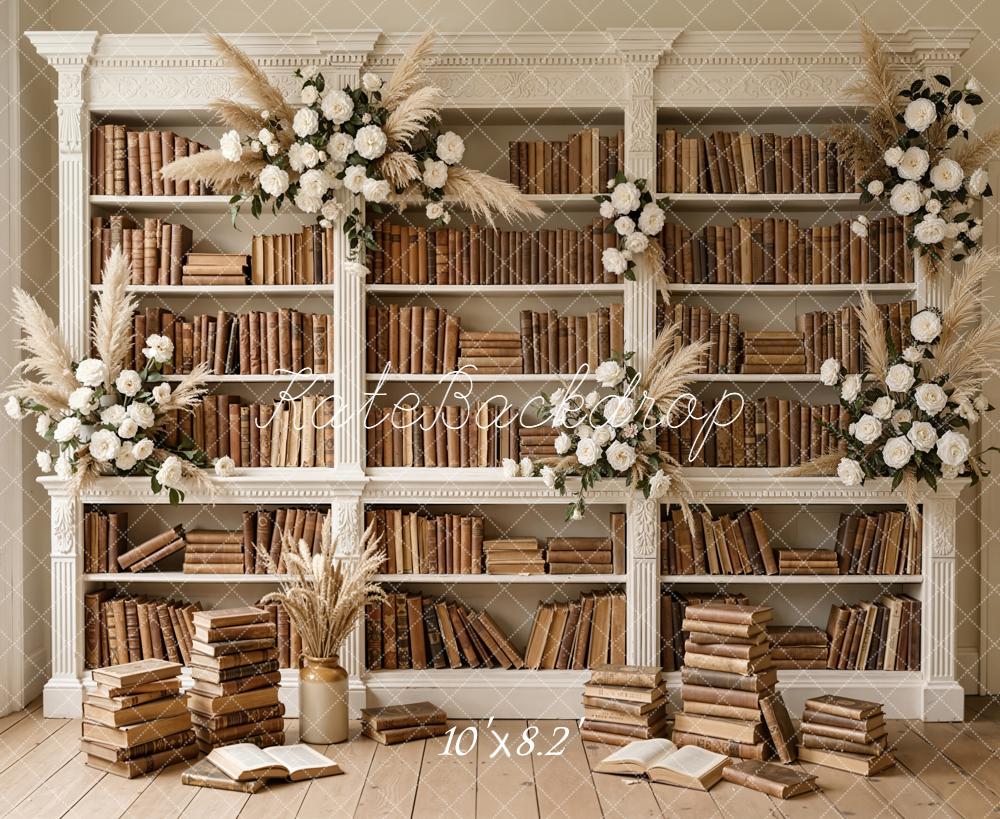 Kate Bookshelf Pampas Grass White Roses Vintage Backdrop Designed by Emetselch - Image 6