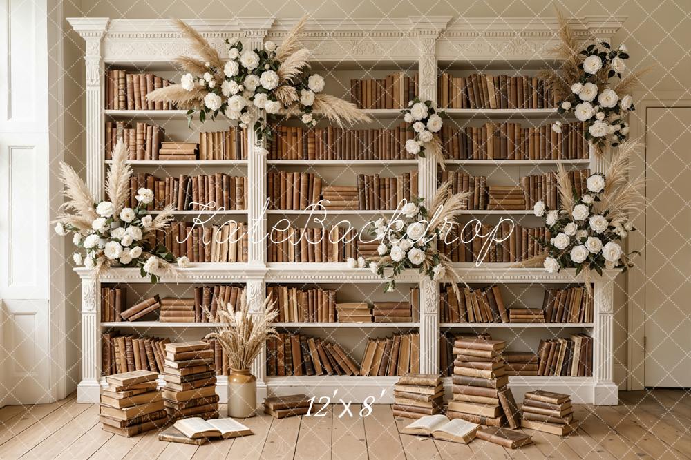 Kate Bookshelf Pampas Grass White Roses Vintage Backdrop Designed by Emetselch - Image 8