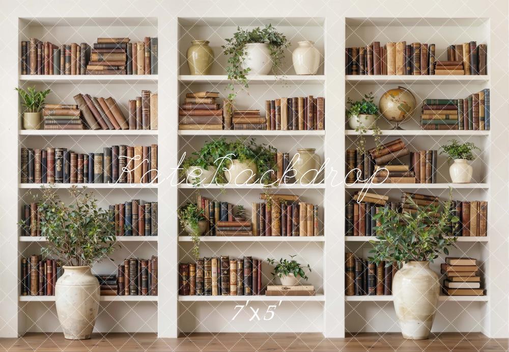 Kate Bookshelf Vintage Books Globe Plants Backdrop Designed by Emetselch - Image 2