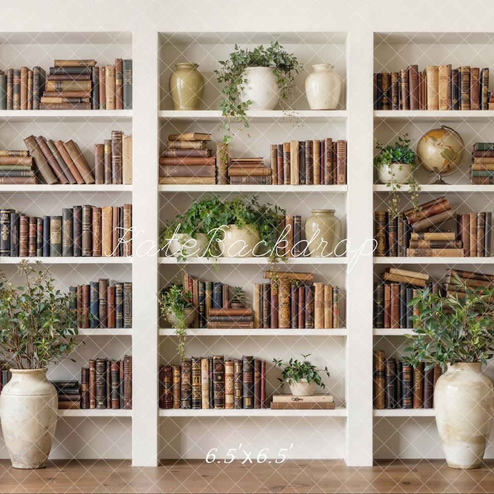 Kate Bookshelf Vintage Books Globe Plants Backdrop Designed by Emetselch - Image 4