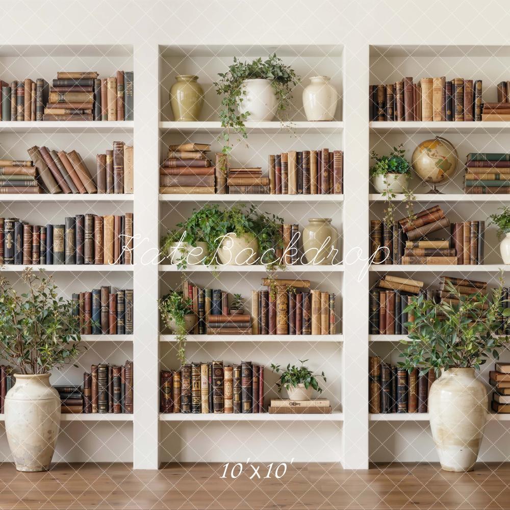 Kate Bookshelf Vintage Books Globe Plants Backdrop Designed by Emetselch - Image 9