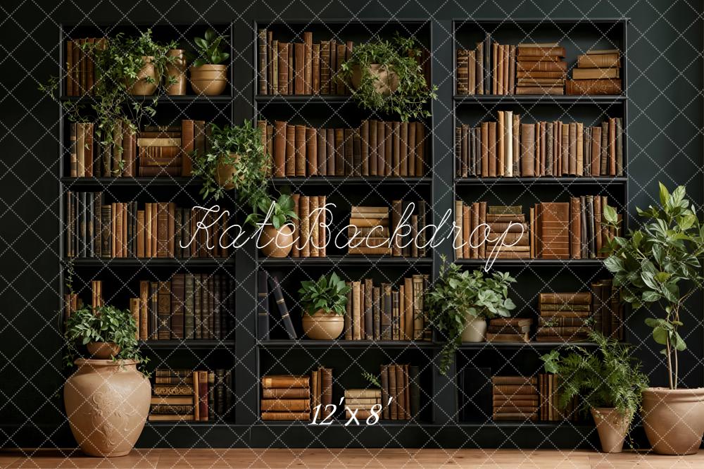 Kate Bookshelf Vintage Books Greenery Fleece Backdrop Designed by Emetselch - Image 4