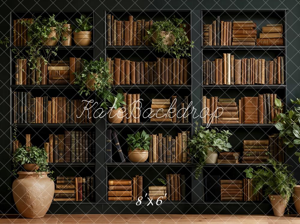 Kate Bookshelves Vintage Books Potted Plants Backdrop Designed by Emetselch - Image 3