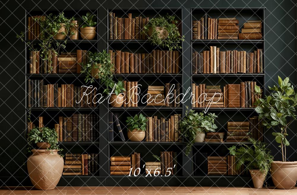 Kate Bookshelves Vintage Books Potted Plants Backdrop Designed by Emetselch - Image 4