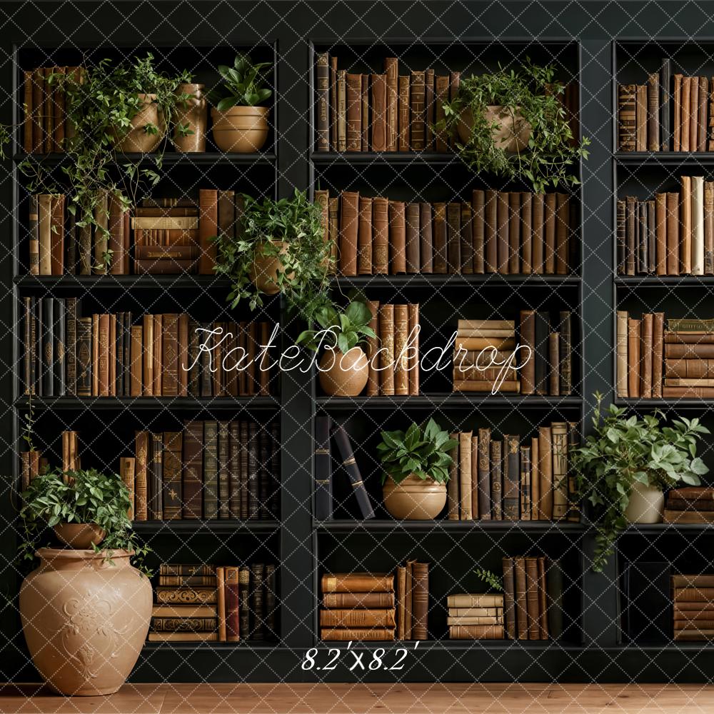 Kate Bookshelves Vintage Books Potted Plants Backdrop Designed by Emetselch - Image 5