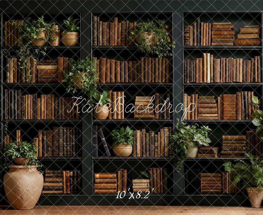 Kate Bookshelves Vintage Books Potted Plants Backdrop Designed by Emetselch - Image 6