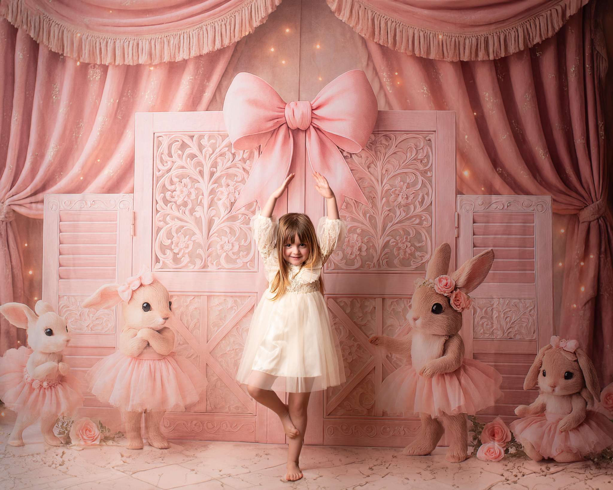 Kate Bunny Ballet Pink Bow Drapes Backdrop Designed by Ashley Paul - Image 3