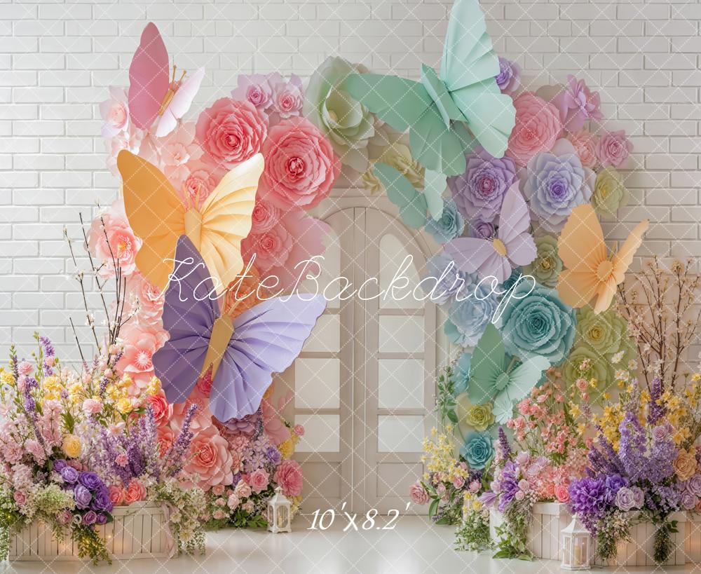Kate Butterfly Arch White Brick Backdrop Designed by Emetselch - Image 6