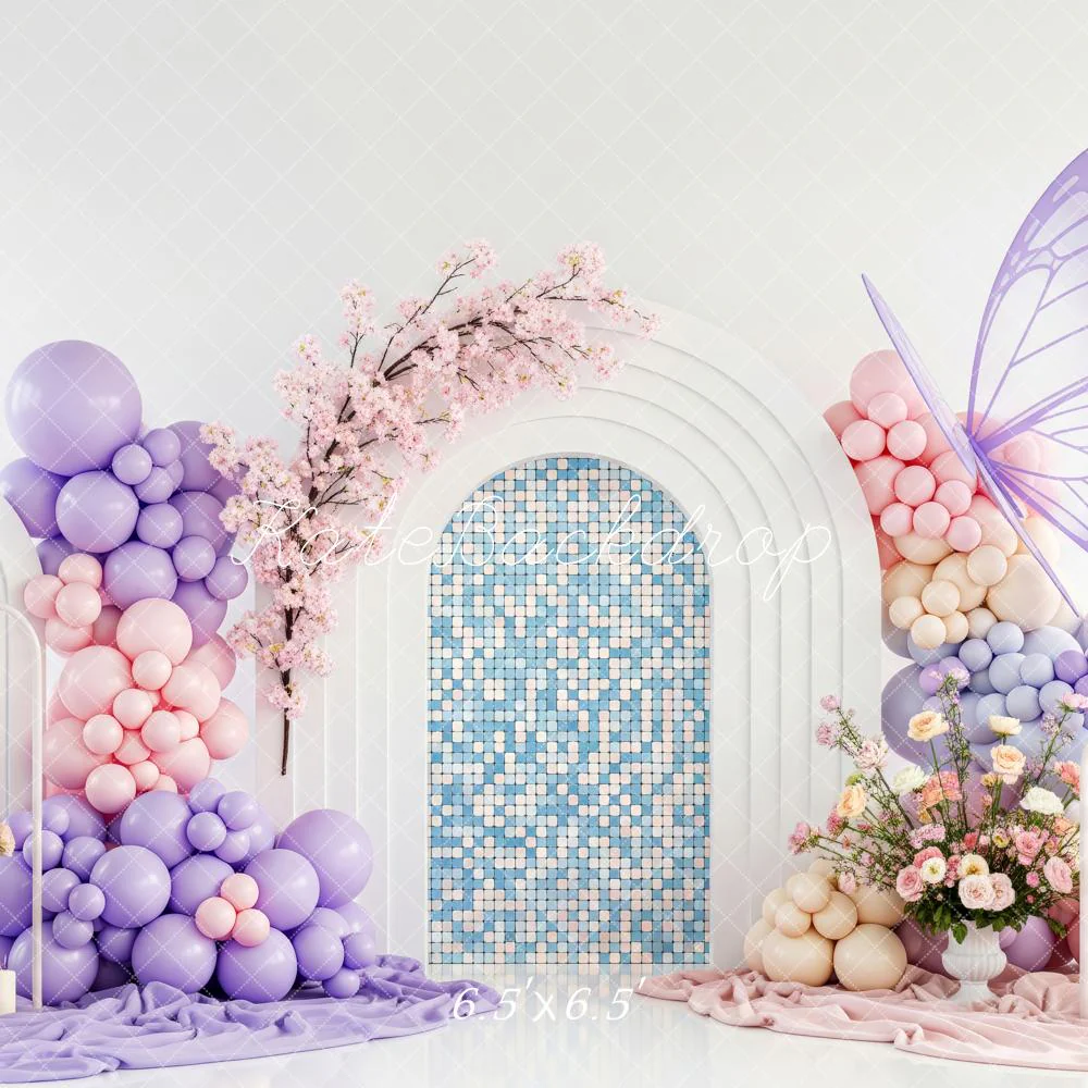 Kate Butterfly Balloon Mosaic Arch Pastel Backdrop Designed by Patty Robert - Image 2