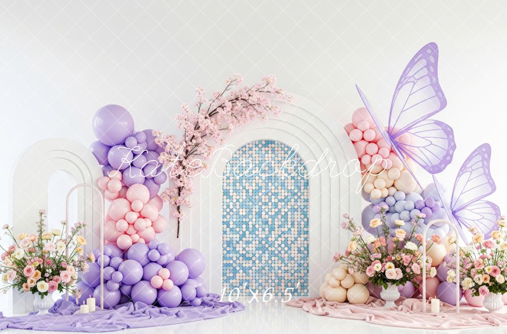 Kate Butterfly Balloon Mosaic Arch Pastel Backdrop Designed by Patty Robert - Image 4