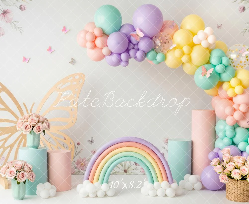 Kate Butterfly Balloons Rainbow Pastel Fleece Backdrop Designed by Patty Robert - Image 3
