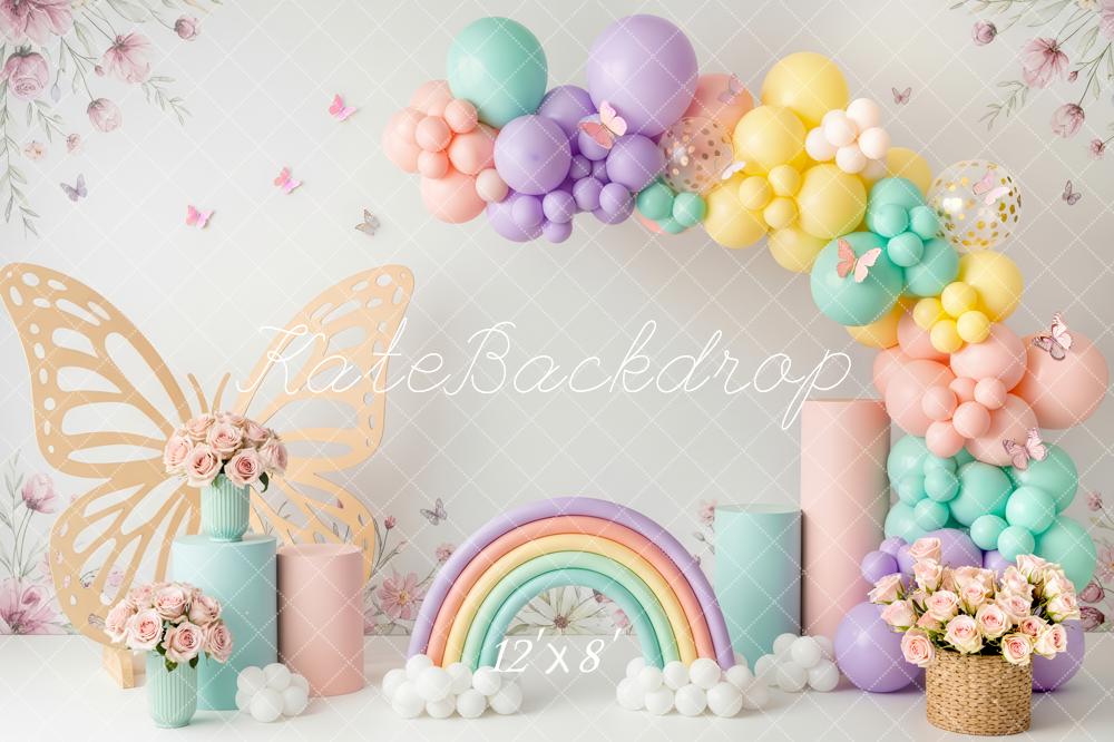 Kate Butterfly Balloons Rainbow Pastel Fleece Backdrop Designed by Patty Robert - Image 4