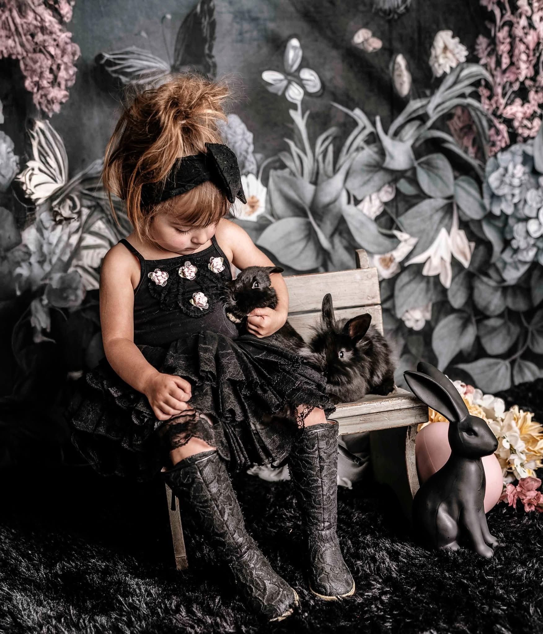 Kate Butterfly Flower Black Wall Backdrop Designed by Angela Marie Photography - Image 3