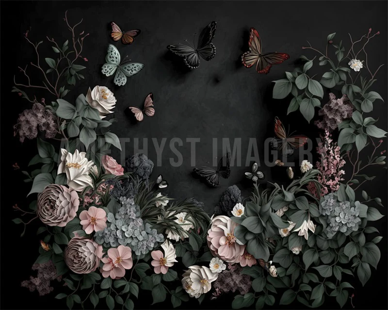 Kate Butterfly Flower Black Wall Backdrop Designed by Angela Marie Photography - Image 5