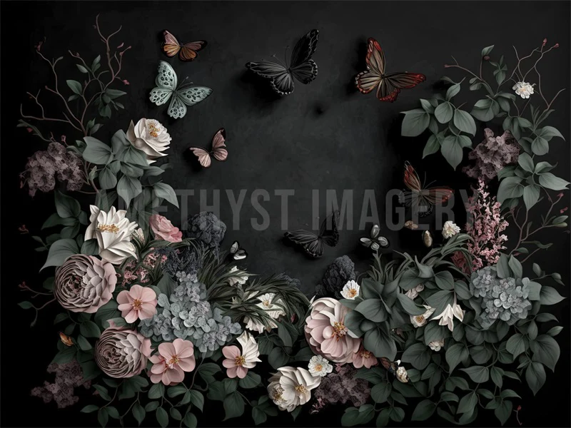 Kate Butterfly Flower Black Wall Backdrop Designed by Angela Marie Photography - Image 6